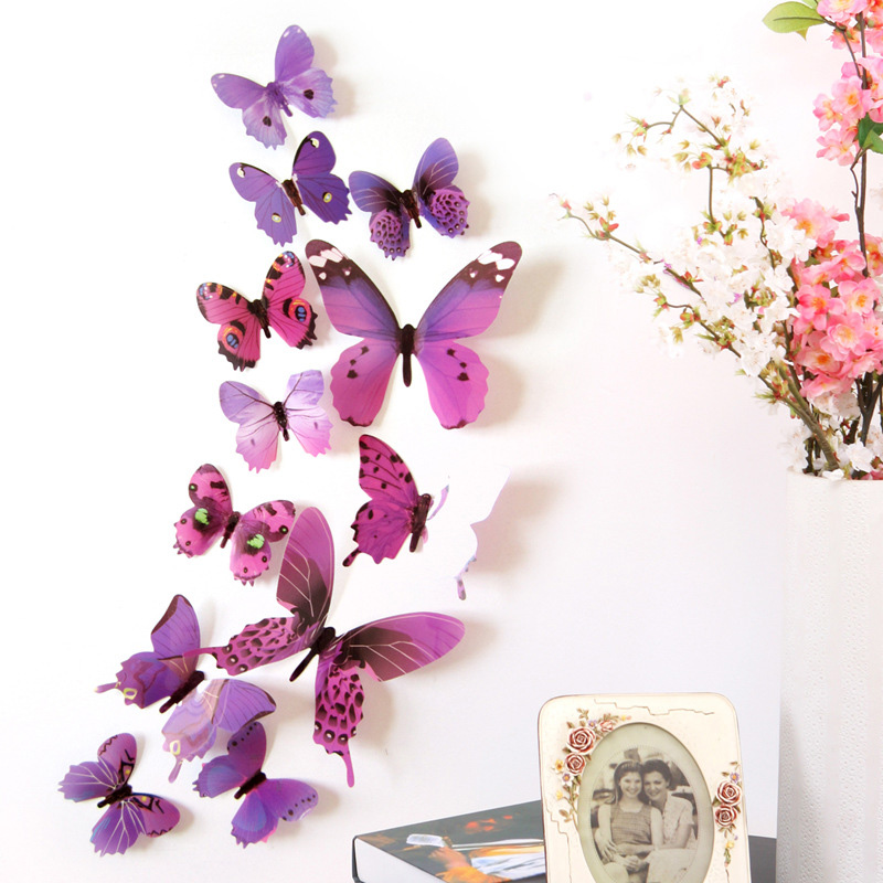 Pvc Panel Background - 12Pcs 3D Butterfly Wall Stickers Living